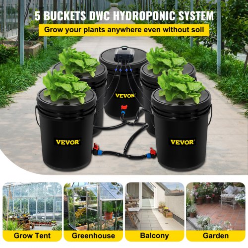 Deep Water Culture DWC Hydroponic System, Gallon Bucket Grow Kit with Air Pump, Air Stones & Connected Reservoir