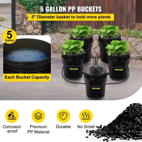 Deep Water Culture DWC Hydroponic System, Gallon Bucket Grow Kit with Air Pump, Air Stones & Connected Reservoir