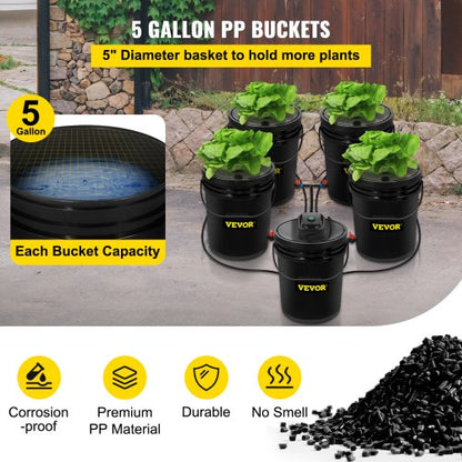 Deep Water Culture DWC Hydroponic System, Gallon Bucket Grow Kit with Air Pump, Air Stones & Connected Reservoir