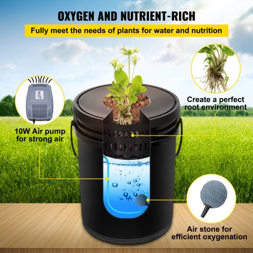 Deep Water Culture DWC Hydroponic System, Gallon Bucket Grow Kit with Air Pump, Air Stones & Connected Reservoir