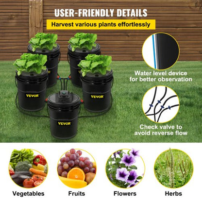 Deep Water Culture DWC Hydroponic System, Gallon Bucket Grow Kit with Air Pump, Air Stones & Connected Reservoir