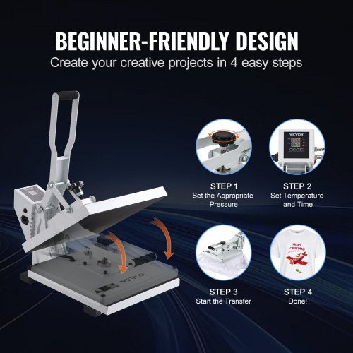 High Pressure Heat Press Machine, White Digital Sublimation Printer for T-Shirts, Fast Heating Power Transfer Press
