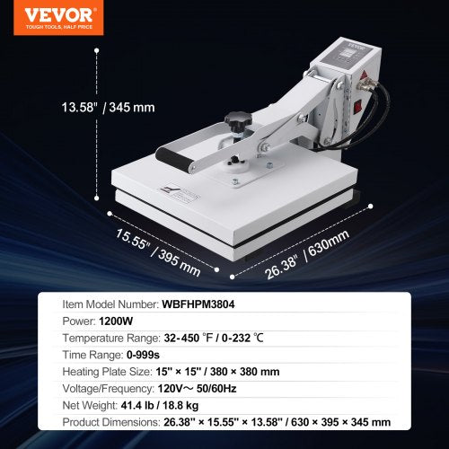 High Pressure Heat Press Machine, White Digital Sublimation Printer for T-Shirts, Fast Heating Power Transfer Press