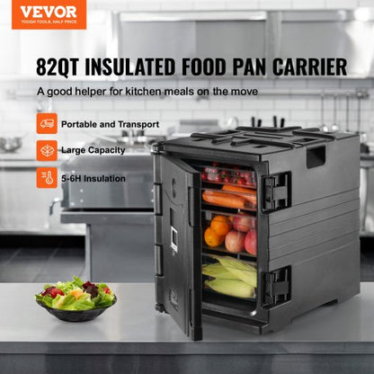 Insulated Food Pan Carrier, Qt Hot Box for Catering, LLDPE Front Loading Food Warmer with Handles, Double Buckles