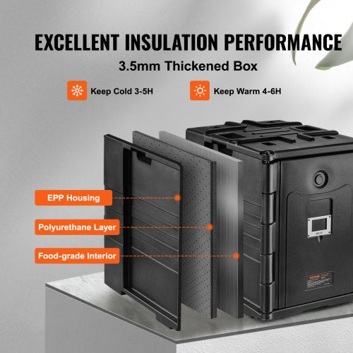 Insulated Food Pan Carrier, Qt Hot Box for Catering, LLDPE Front Loading Food Warmer with Handles, Double Buckles