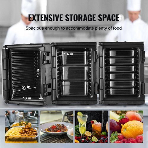 Insulated Food Pan Carrier, Qt Hot Box for Catering, LLDPE Front Loading Food Warmer with Handles, Double Buckles