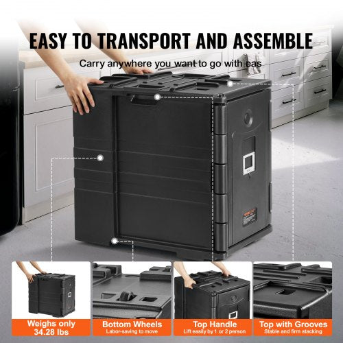 Insulated Food Pan Carrier, Qt Hot Box for Catering, LLDPE Front Loading Food Warmer with Handles, Double Buckles
