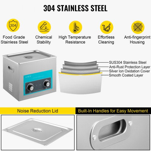 304 Stainless Steel Ultrasonic Cleaner 10L Capacity W Heater 2080C  Timer Ideal For Dentures Circui 6