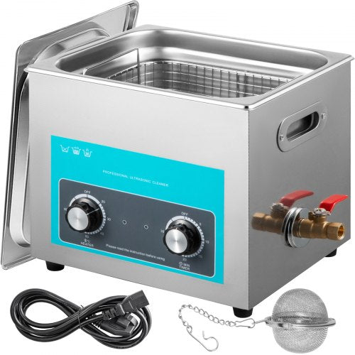 304 Stainless Steel Ultrasonic Cleaner, 10L Capacity w/ Heater (20-80°C) & Timer, Ideal for Dentures, Circuit Boards