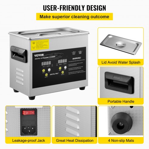 Upgraded 3L Ultrasonic Cleaner Digital Control 40KHz Frequency W Adjustable Heater 080C  Ideal For  6
