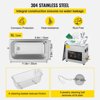 6L Professional Ultrasonic Cleaner With Digital Display 400W Heater  180W Ultrasonic Power For Jewe 5