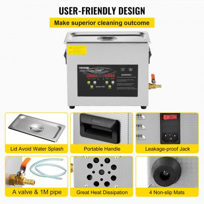 6L Professional Ultrasonic Cleaner With Digital Display 400W Heater  180W Ultrasonic Power For Jewe 6