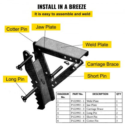 Heavy Duty Weld On Backhoe Thumb, Adjustable Excavator Hoe Clamp with Teeth, Thick Steel Plate, and Bolt-On Design