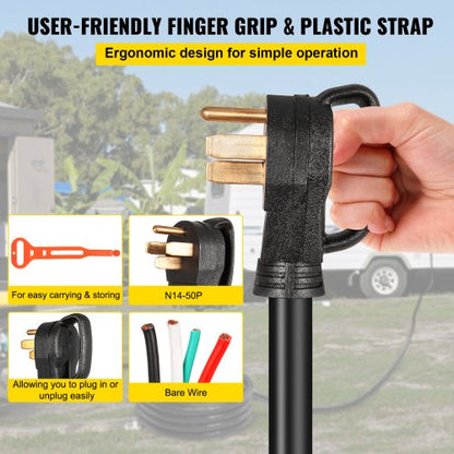 Heavy Duty Amp Generator Cord, Wire STW 6 Gauge, Bare Wire, Extension Power Cable with Grip