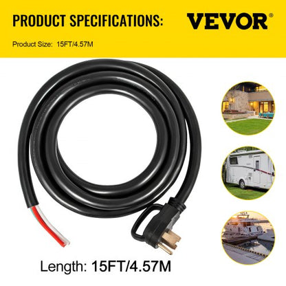 Heavy Duty Amp Generator Cord, Wire STW 6 Gauge, Bare Wire, Extension Power Cable with Grip