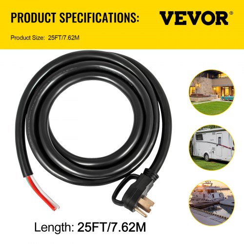 Heavy-Duty Amp Generator Extension Cord, Gauge STW, Power Cord, Bare Wire for RV, Motor Home, Portable Generator