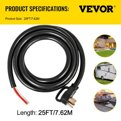 Heavy-Duty Amp Generator Extension Cord, Gauge STW, Power Cord, Bare Wire for RV, Motor Home, Portable Generator