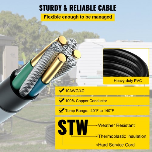 Heavy Duty Amp Generator Cord, Gauge Wire Power Cable for Generators with Twist Lock Plug, Outdoor & Emergency Use