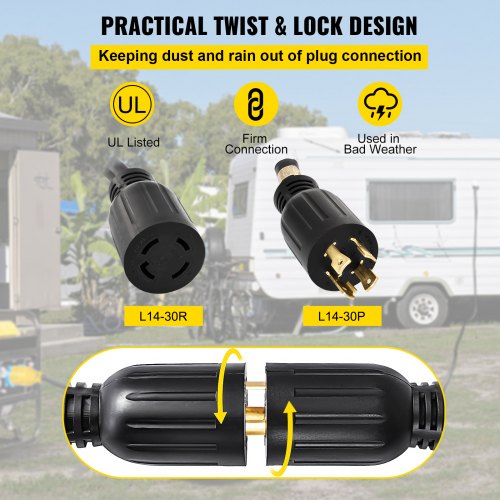 Heavy Duty Amp Generator Cord, Gauge Wire Power Cable for Generators with Twist Lock Plug, Outdoor & Emergency Use