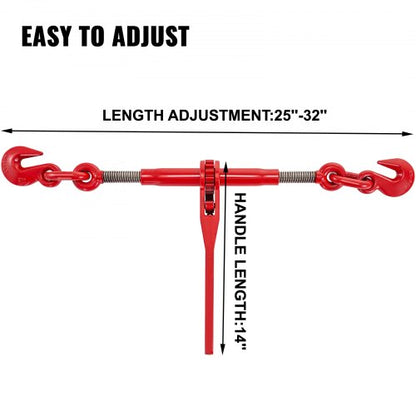 Industrial-Grade 2-Pack Chain Binder, 9,215 lbs Capacity with G70 Hooks, Adjustable 25"-32" Length for Grade 70-80
