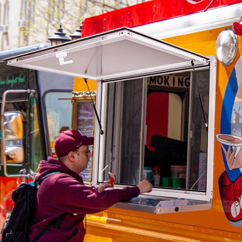 Concession Stand Serving Window, 53" x 33" Food Truck Service Awning Door w/ Double-Point Fork Lock