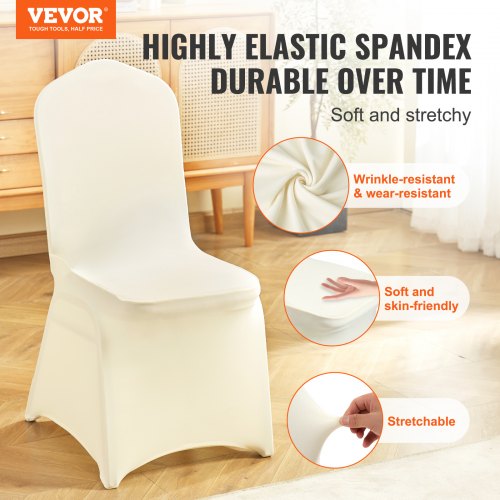 100Pack Ivory White Universal Fitted Chair Covers Stretch Spandex Slipcovers For Weddings Banquets  2