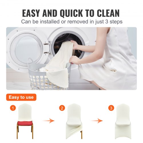 100Pack Ivory White Universal Fitted Chair Covers Stretch Spandex Slipcovers For Weddings Banquets  4