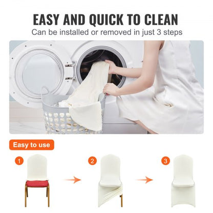 100Pack Ivory White Universal Fitted Chair Covers Stretch Spandex Slipcovers For Weddings Banquets  4