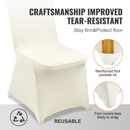 100Pack Ivory White Universal Fitted Chair Covers Stretch Spandex Slipcovers For Weddings Banquets  5