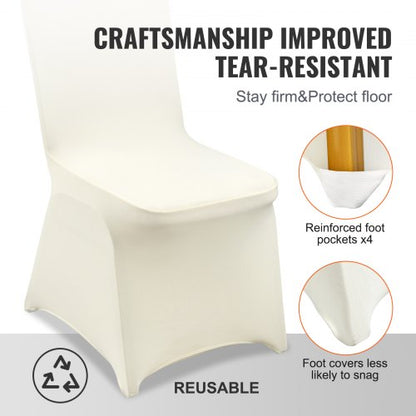 100Pack Ivory White Universal Fitted Chair Covers Stretch Spandex Slipcovers For Weddings Banquets  5