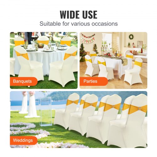 100Pack Ivory White Universal Fitted Chair Covers Stretch Spandex Slipcovers For Weddings Banquets  6