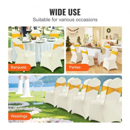 100Pack Ivory White Universal Fitted Chair Covers Stretch Spandex Slipcovers For Weddings Banquets  6