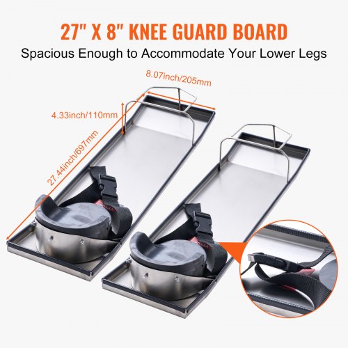 28 X 8 Stainless Steel Slider Knee Boards 2Pair Concrete Finishing Kneelers W Comfort Pads  Straps  6