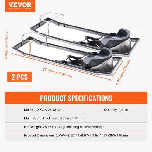 28 X 8 Stainless Steel Slider Knee Boards 2Pair Concrete Finishing Kneelers W Comfort Pads  Straps  7
