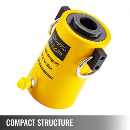 Hollow Hydraulic Cylinder Jack, Single Acting Hydraulic Ram with 50mm Stroke, Industrial Lifting Cylinder for Welders