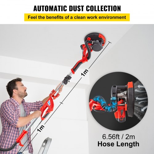 Electric Drywall Sander, Foldable Sheetrock Sander with Adjustable Handle, Speed Control, LED Light, Vacuum Bag