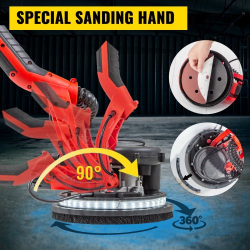 Electric Drywall Sander with LED Strip Light, Foldable Sheetrock Sander with Vacuum Bag, Variable Speed & Telescopic