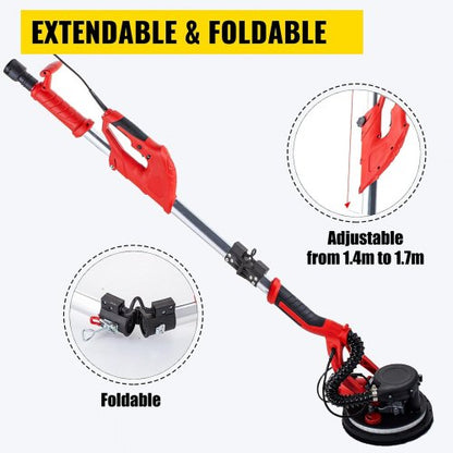 Electric Drywall Sander with LED Strip Light, Foldable Sheetrock Sander with Vacuum Bag, Variable Speed & Telescopic