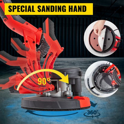 Electric Sander Variable Speed, Foldable Drywall Sander with Telescope Handle, Sanding Discs & Dust-Free Vacuum Bag