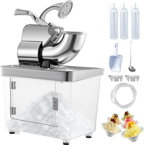 Commercial Ice Crusher, Electric Snow Cone Machine with Dual Blades, Stainless Steel Shaved Ice Machine for Restaurants