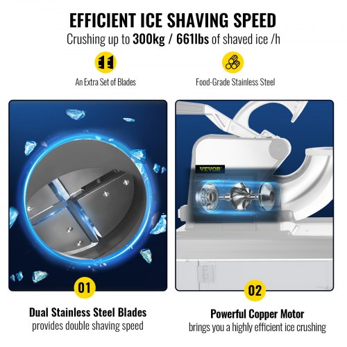 Commercial Ice Crusher, Electric Snow Cone Machine with Dual Blades, Stainless Steel Shaved Ice Machine for Restaurants