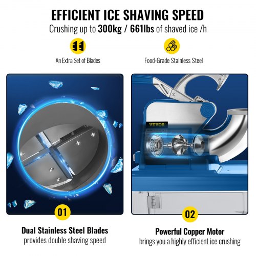 Commercial Ice Crusher, Electric Snow Cone Machine with Dual Blades & Stainless Steel Shaved Ice Storage for Restaurants