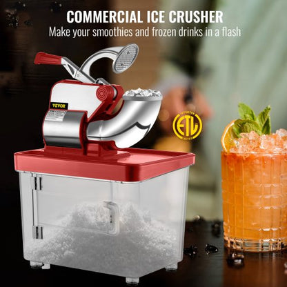 Commercial Ice Crusher, Dual Blade Stainless Steel Snow Cone Machine for Restaurants, Bars, and Home Use