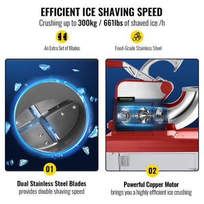 Commercial Ice Crusher, Dual Blade Stainless Steel Snow Cone Machine for Restaurants, Bars, and Home Use
