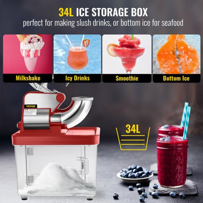 Commercial Ice Crusher, Dual Blade Stainless Steel Snow Cone Machine for Restaurants, Bars, and Home Use