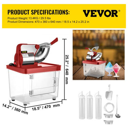 Commercial Ice Crusher, Dual Blade Stainless Steel Snow Cone Machine for Restaurants, Bars, and Home Use