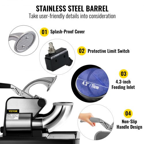 Stainless Steel Shaved Ice Machine, Commercial Snow Cone Maker with Dual Blades, Ice Crusher for Home, Bars & Food