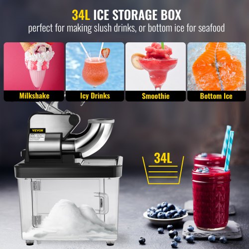 Stainless Steel Shaved Ice Machine, Commercial Snow Cone Maker with Dual Blades, Ice Crusher for Home, Bars & Food