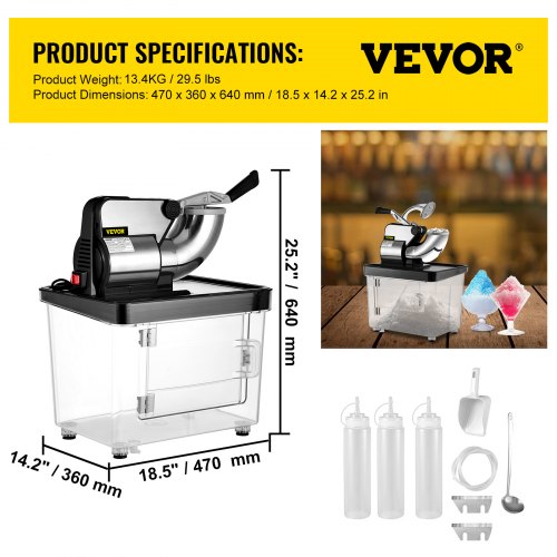 Stainless Steel Shaved Ice Machine, Commercial Snow Cone Maker with Dual Blades, Ice Crusher for Home, Bars & Food