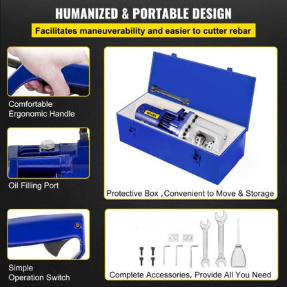 Rebar Cutter Electric Hydraulic, Cut Rebar in 4.5 Seconds, Industrial-Grade Cutter with Blades & Storage Case